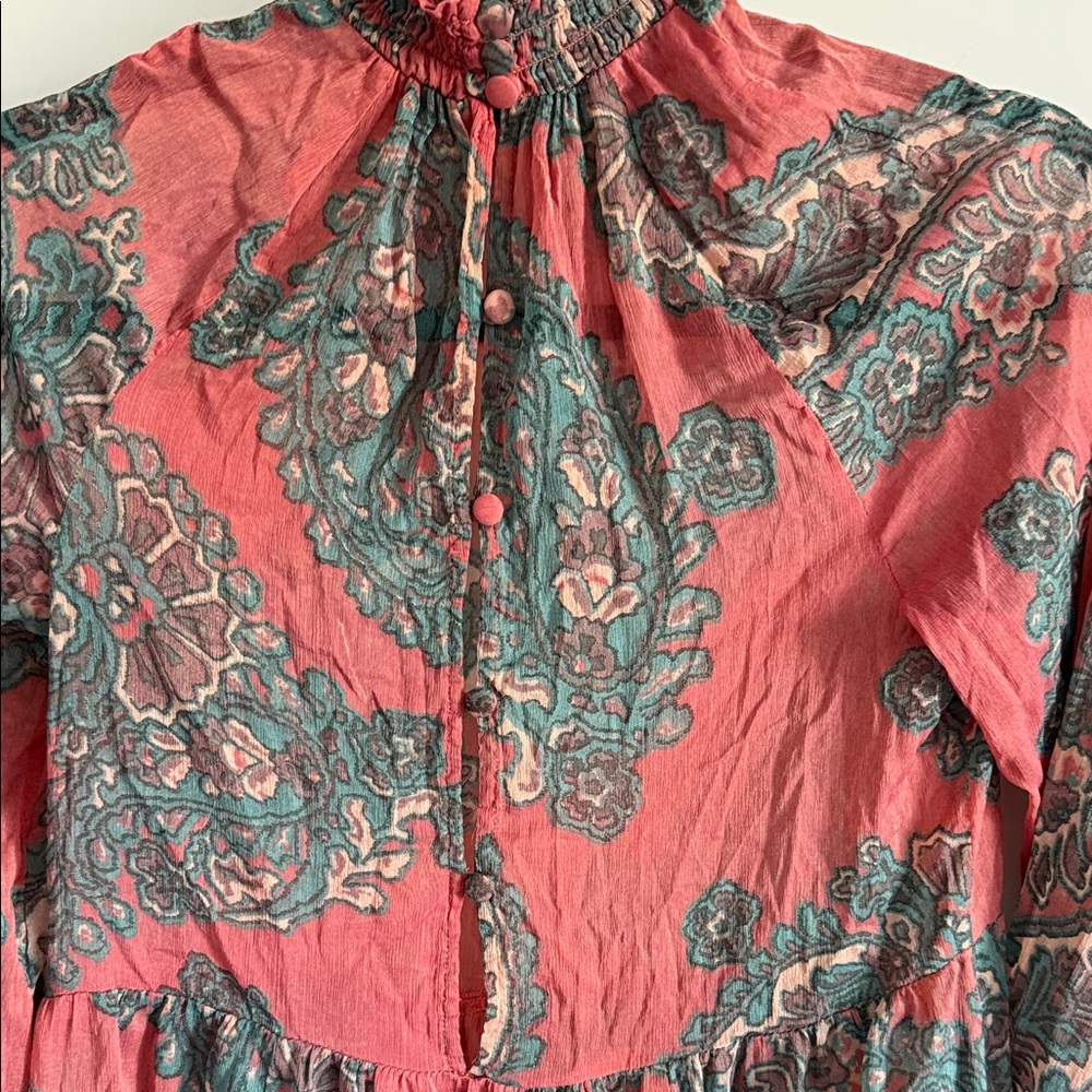 Free People Floral Paisley Patterned Sheer Long Sleeve Tunic Size XS - Picture 6 of 7